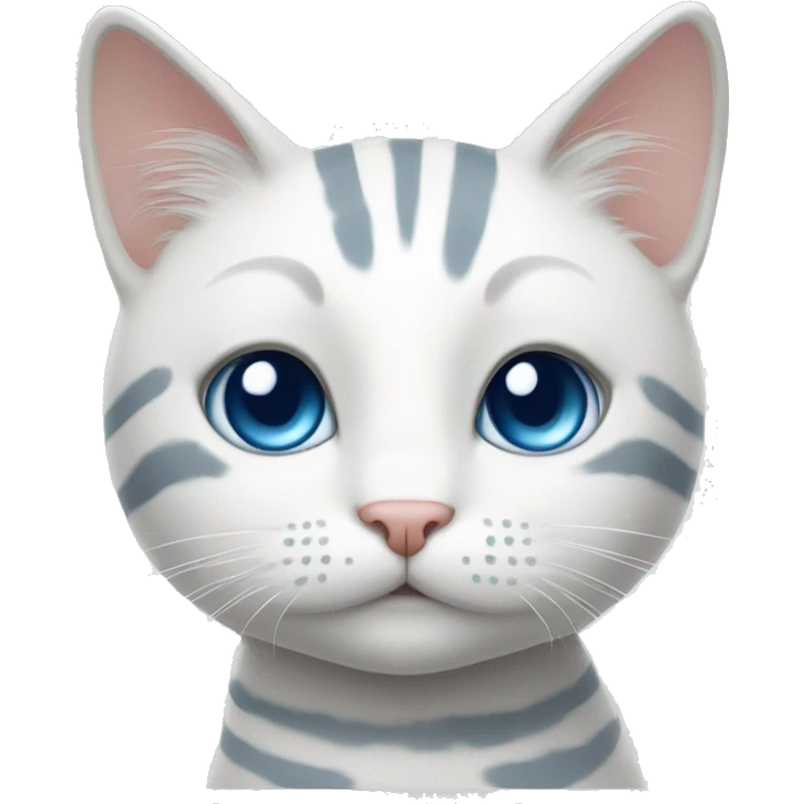 White cat with grey marks and stripes and blue eyes emoji