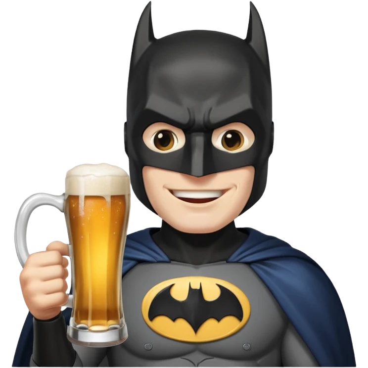 Happy Batman toasting with a mug of beer emoji