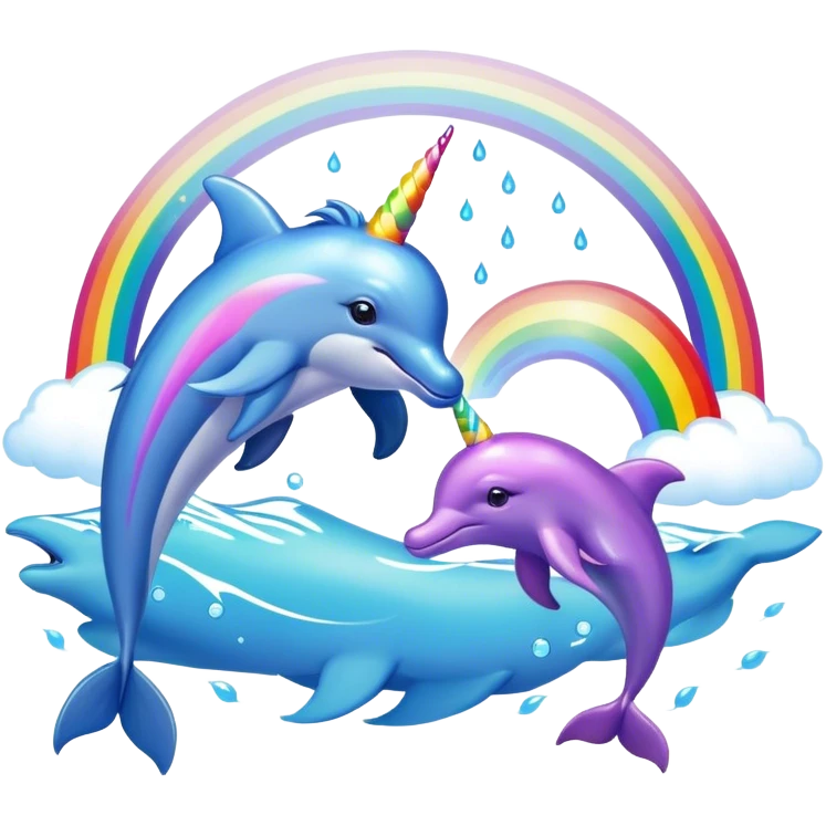 Unicornio y delfin con arcoiris de fondo emoji
