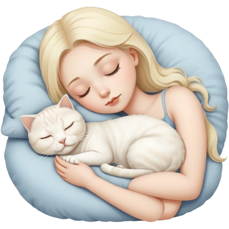 long Blonde white girl sleeping with white scottish fold cat emoji