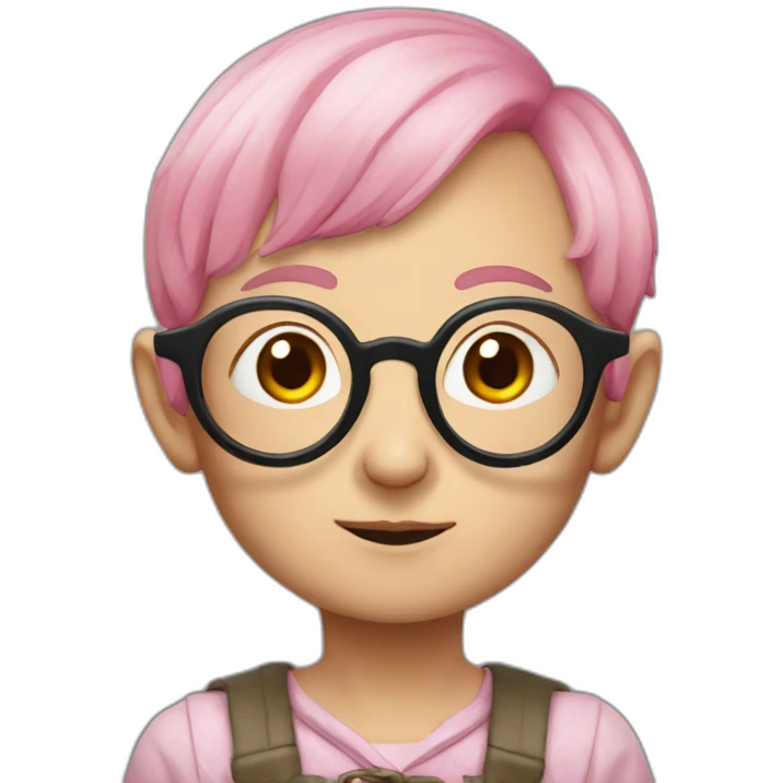 asian dobby house elf with pink hair and glasses emoji