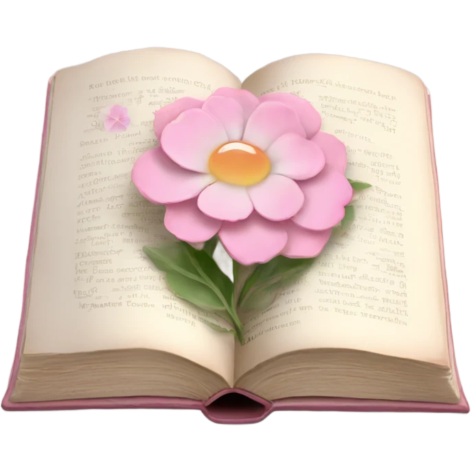 Realistic Open book with light pink flower inside emoji