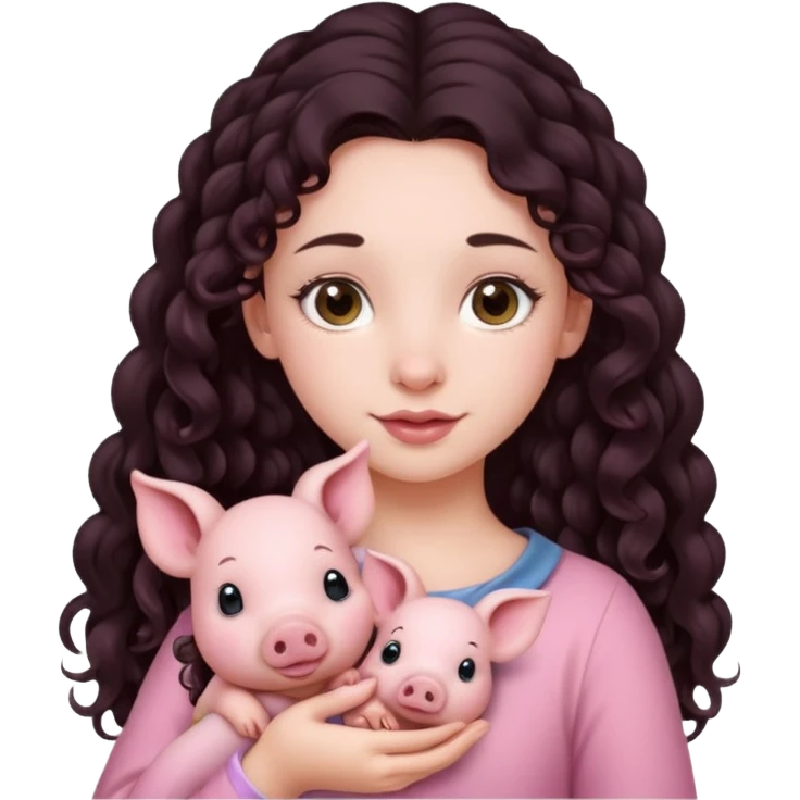 Ragazza bellissima capelli lunghi scuri con piccolo maialino emoji