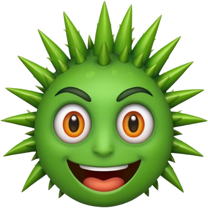 A green emojicon that has crazy eyes and green spikes at the top emoji