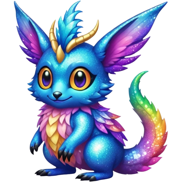 Colorful cute fuzzy realistic glittery Randomly-faerie-drake-colored sparkly exotic Fakémon-creature emoji