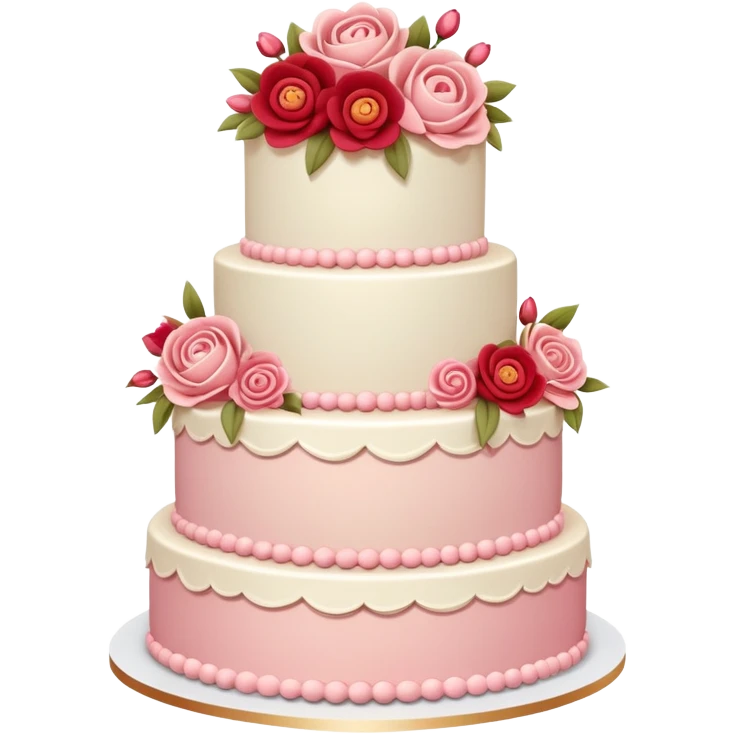 Romantic pastel wedding cake with warm-colored pink and red flowers emoji