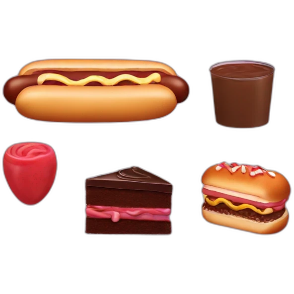 A red bean a hot dog and a chocolate cake emoji