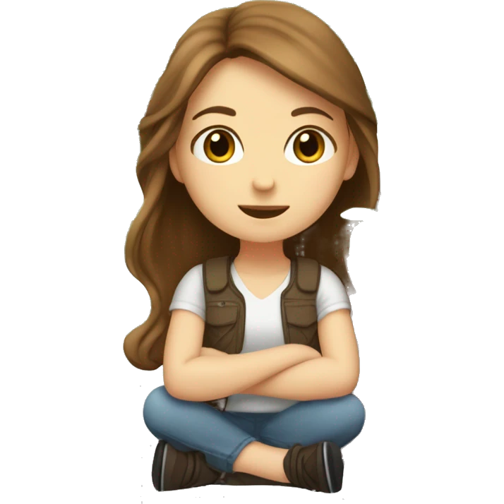 ￼ white girl with brown hair sitting under a tree emoji