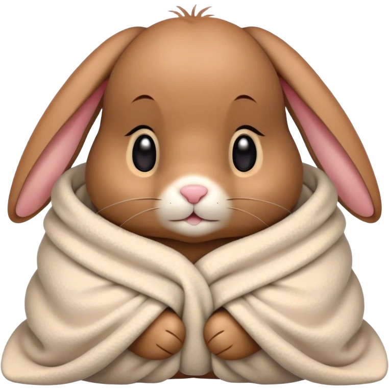 Floppy-eared brown bunny cozy in blanket  emoji
