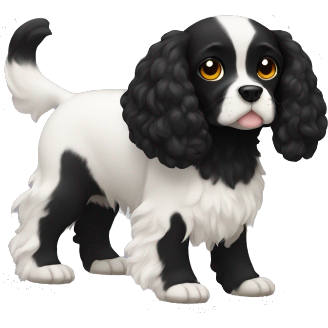 Small completely black king spaniel with black fur on his whole face and white fur on chest emoji