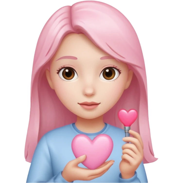 light pink heart with girl holding it emoji