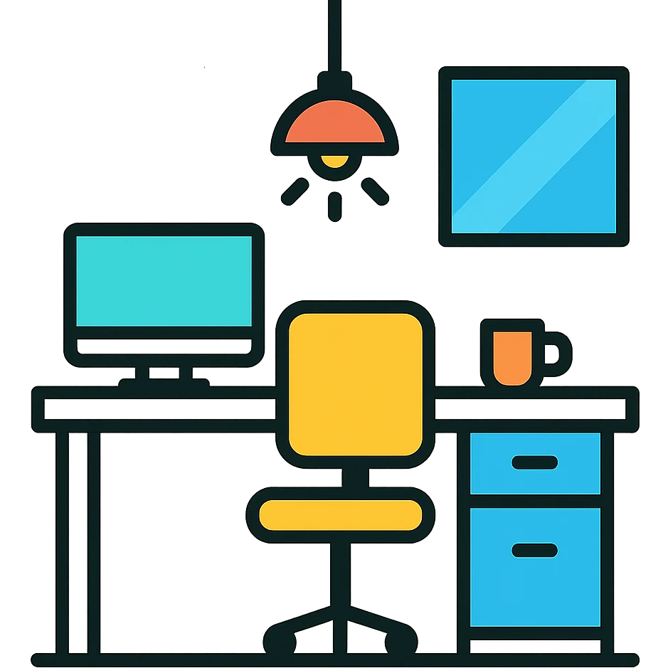 white workspace office with lighting emoji