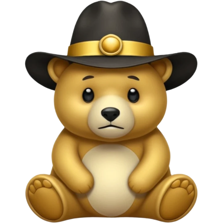 Oso dorado con sombrero elegante y moño negro triste animatronico emoji