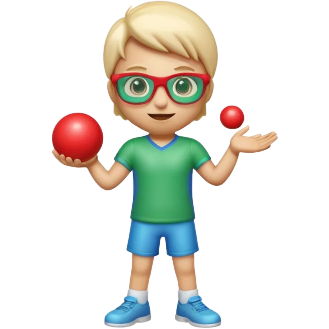 Cute 3D cartoon emoji sticker of a three-glass and ball game, glossy plastic texture, green red and blue glasses, soft lighting, smooth shadows, playful look, white sticker outline, transparent background, high resolution.” emoji