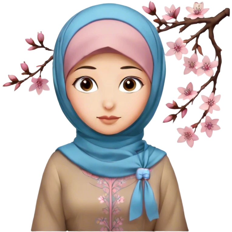 Turkish beautiful finish Konya girl blue eyes with hijab and long tail cherry blossom design dress emoji