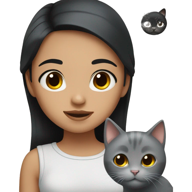 girl with black hair and brown eyes clean girl with her grey cat emoji