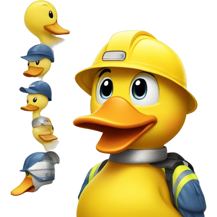 The big yellow duck is wearing a safety helmet emoji