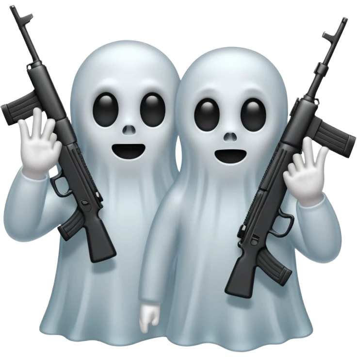 Fantasmas con un fusil y haciendo haciendo en en forma de V con los dedos emoji