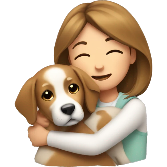 Dog cuddles girl emoji