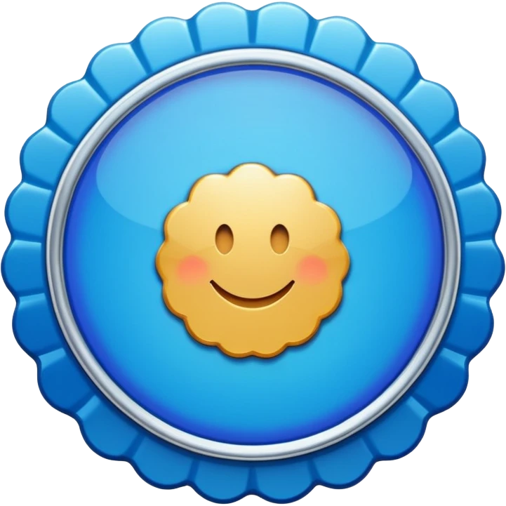 A blue scalloped circle with a verified thing emoji