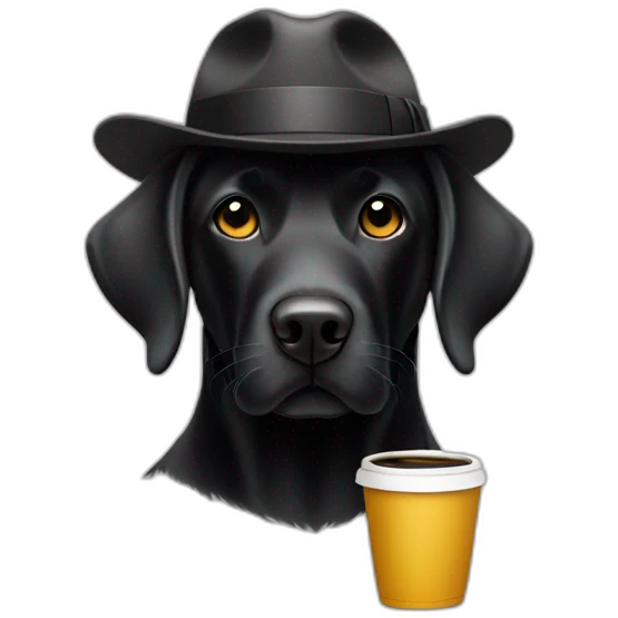 Black  labrador with hat and coffe emoji