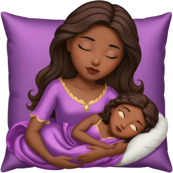 sleeping beauty brunette black girl with a silk pillow emoji