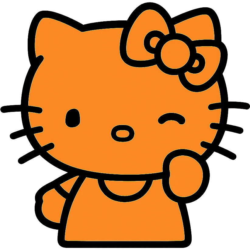 Hello Kitty character, orange color, winking expression, simple and iconic style emoji
