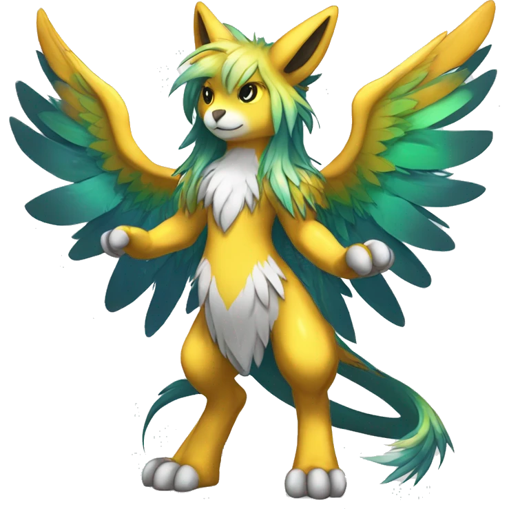 Anthro Sona Cool Edgy Cute Legendary Colorful Shy Winged Shiny Fakemon-Fantasy-Creature With Long Hair-Mane Full Body Detailed High Quality emoji