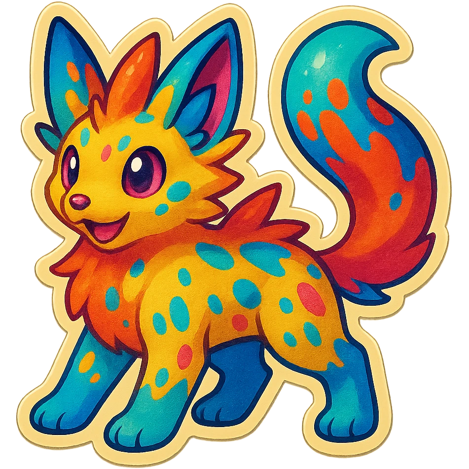 Brightly-colored Fantasy Furry-Fakémon-Creature with splash markings (full body) emoji
