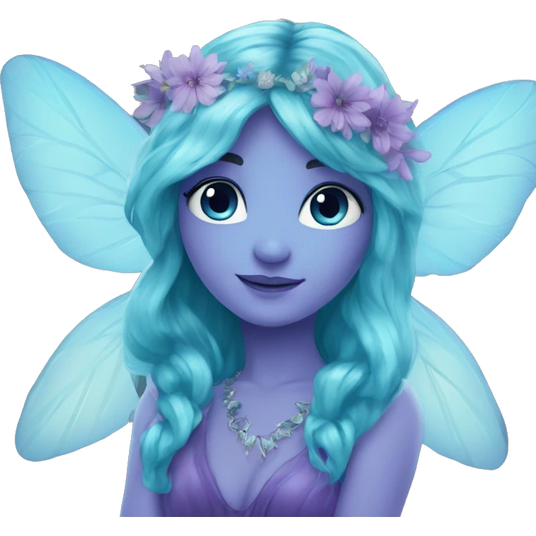 Beautiful,blue flower, fairy, blue, turqoise, silver, purple, long hair, big wings emoji