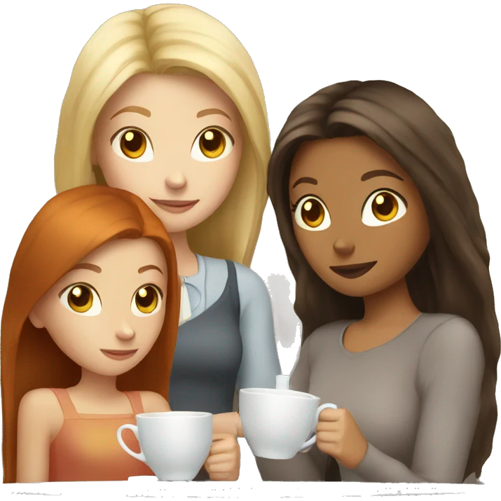 Three girls blonde brunette and redhead drinking tea emoji
