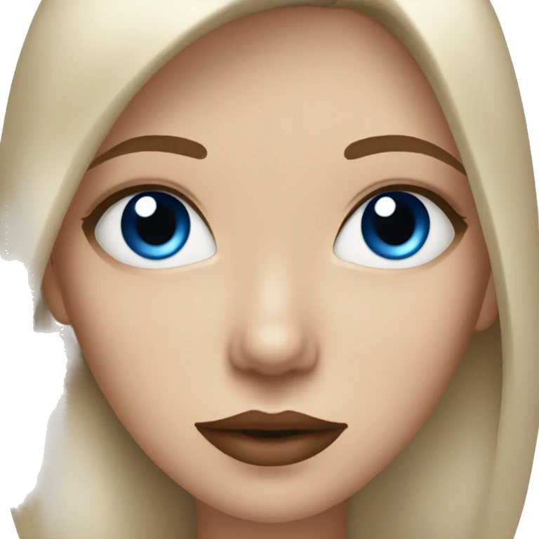 White girl with blue eyes, straight brown hair, and red lips  emoji