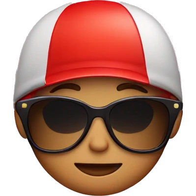 Male kid with a red cap, sunglasses with little sparkles around the head emoji