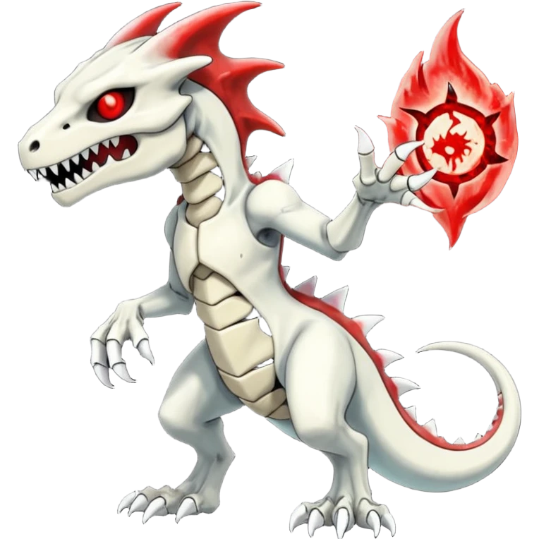 Shiny White Evil Glowing Eldritch Skeletal Creepy Edgy Badass Cool Marowak-Salandit-Duskull-Darkdramon-fusion with bloody red markings emoji