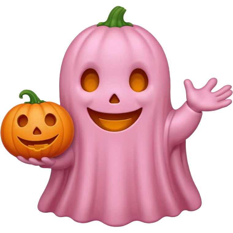 pastel pink ghost with orange pumpkin kawaii style emoji