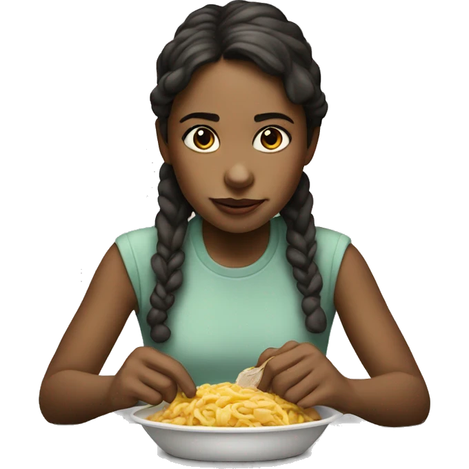 realistic portrait of girl eating  emoji