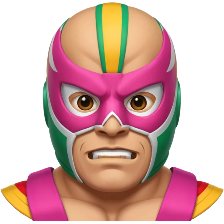 Mexican wrestler portrait, head and shoulders only, colorful luchador mask, muscular collar, confident expression, 3D cartoon, mobile game icon style, clean background, no text, no watermark
 emoji