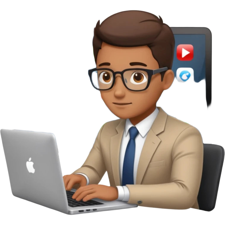 american bussiness man technologist working on a laptop watching graphics emoji