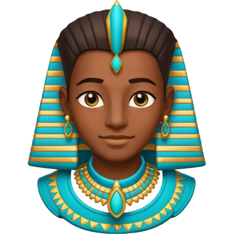A young pharaoh with bright eyeliner, turquoise collar, and a confident proud smile.
 emoji