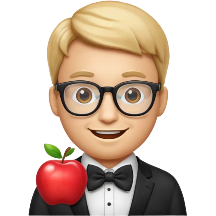 nerd emoji with large glasses, bow tie, happy face, apple style emoji