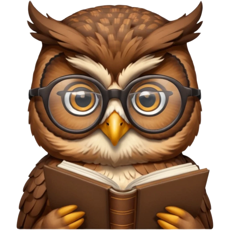 owl wearing glasses holding book emoji