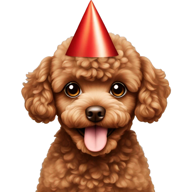 Red brown cute toy poodle puppy with a birthday hat on emoji