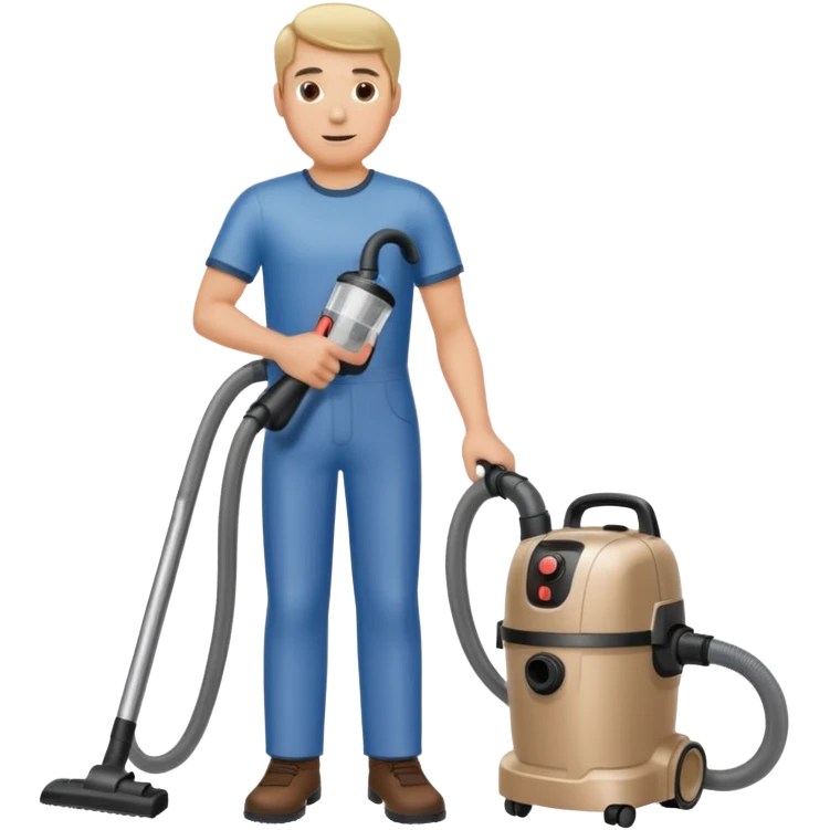 técnico de limpieza hombre sujetando la manguera de una aspiradora de agua emoji