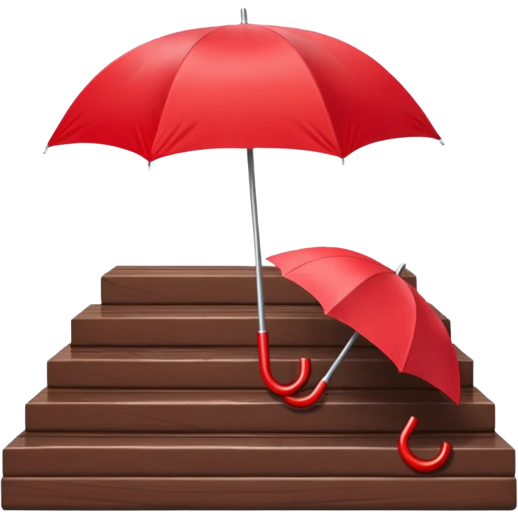 Red umbrella on stair railing, Lost Umbrellas. emoji
