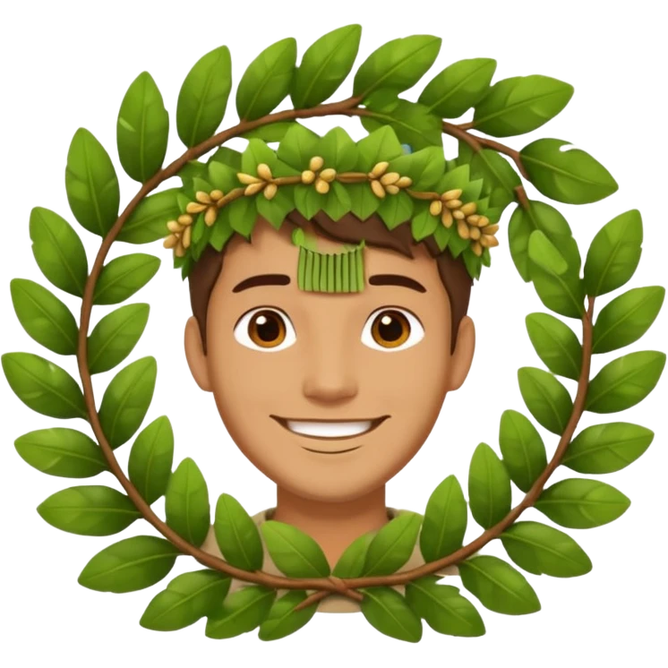 a man wearing a large leaf wreath emoji
