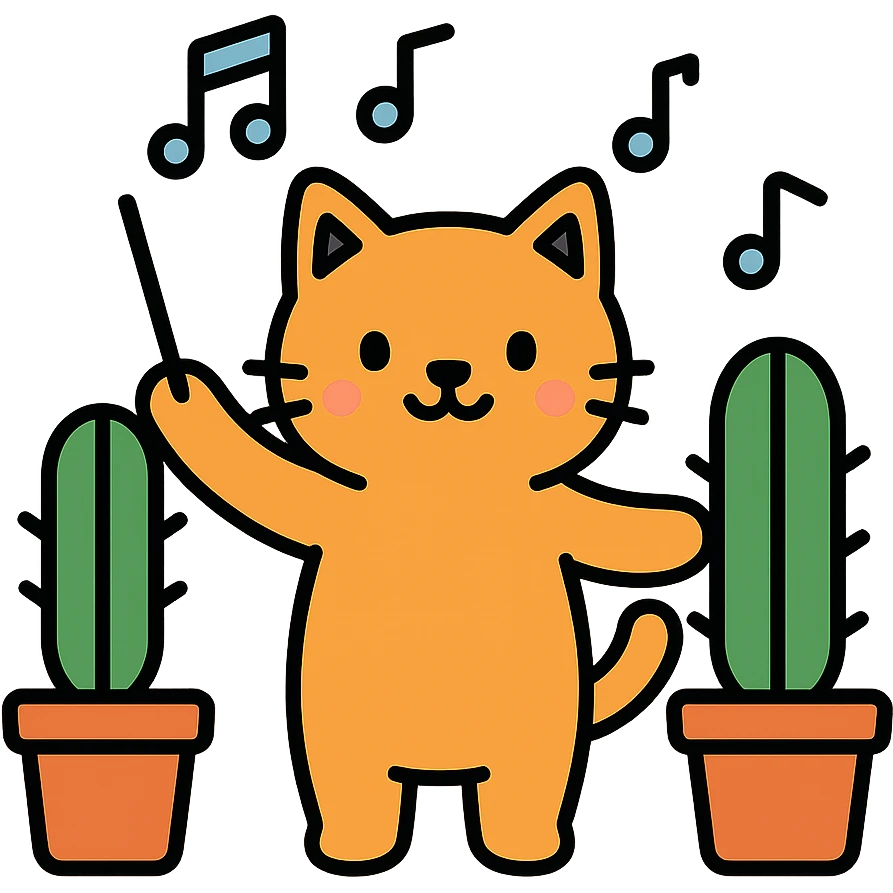 cat orchestrating with two cactae colored icon emoji