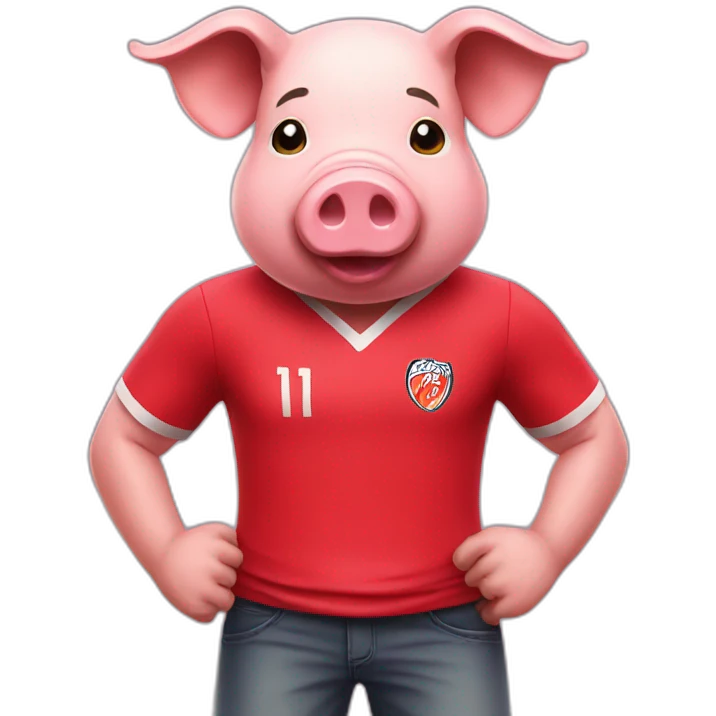 pig with red soccer tshirt standing emoji