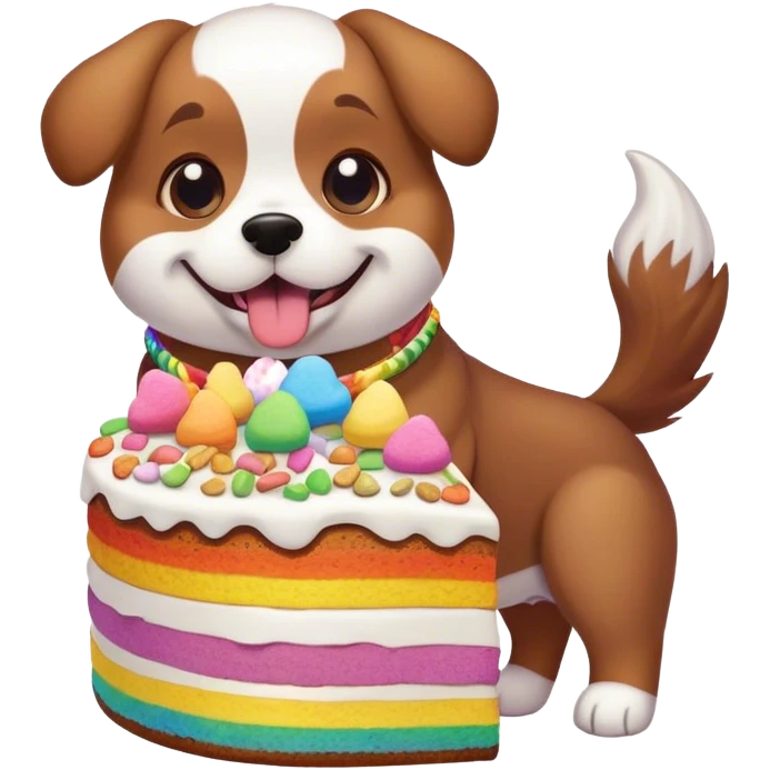 Dog eating cake with rainbow marshmallows lucky charms  emoji