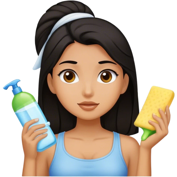 Dark haired girl cleaning emoji