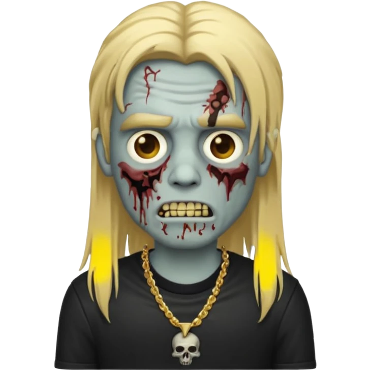 make a iphone emoji who is a zombie man with long blonde hair with light brown roots, with a black punk shirt and a golden neckless emoji